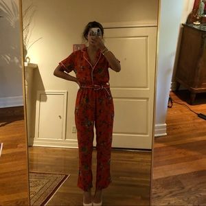 MOLLY BRACKEN ORANGE PATTERNED BOHO REVOLVE JUMPSUIT